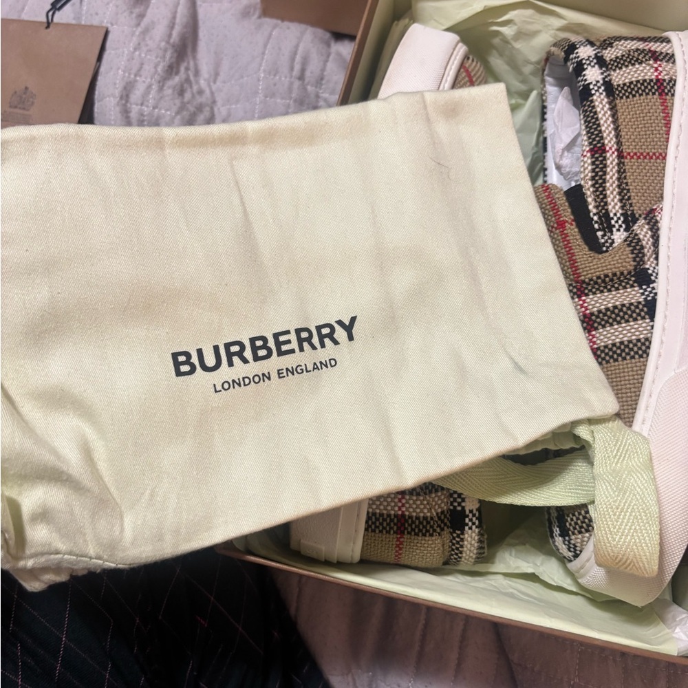 Burberry Beige and Black Check Slip-On Loafers - Picture 9 of 10